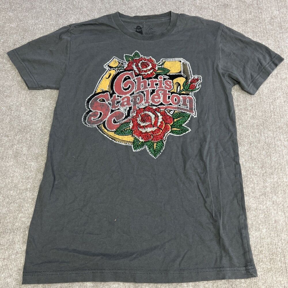 Chris Stapleton Horseshoe Roses Country Bluegrass Rock Music T Shirt Small Bling